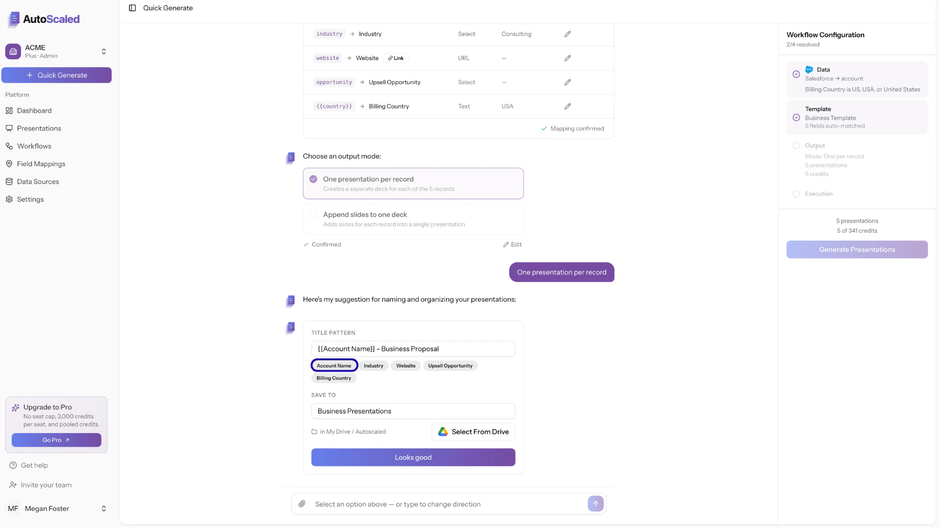 Setting dynamic titles for presentations in AutoScaled