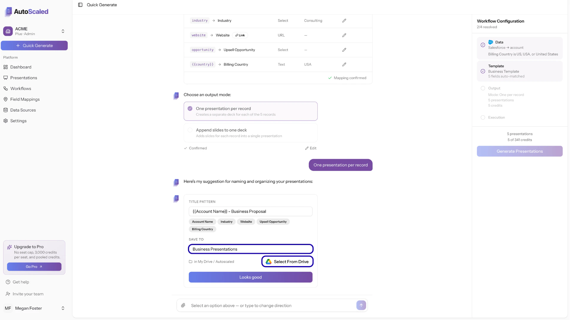 Selecting the destination folder for your presentations