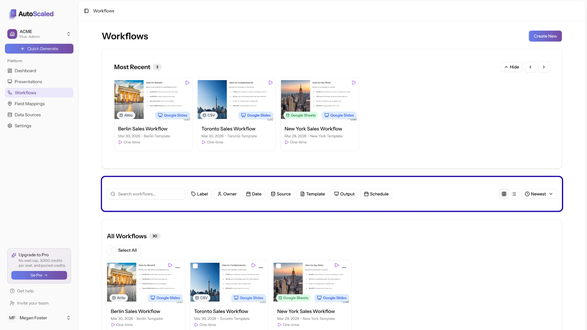 Filtering workflows in the AutoScaled workflow dashboard