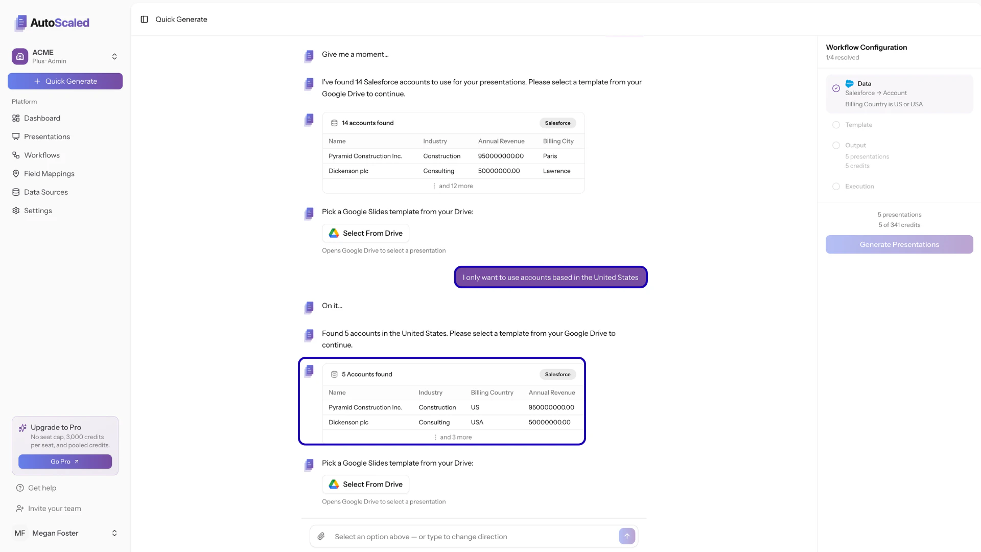 User filtering Salesforce company records in AutoScaled to be used in the presentations