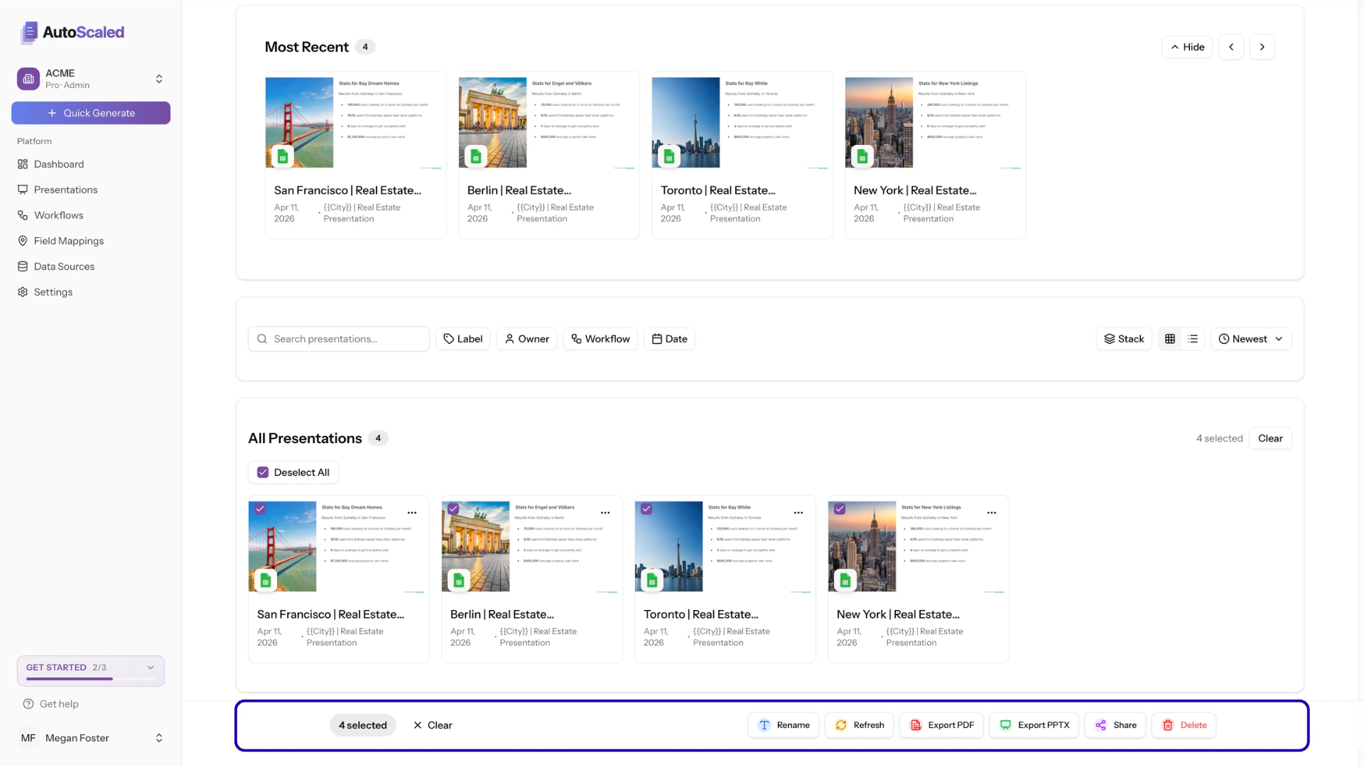 Presentation actions in AutoScaled
