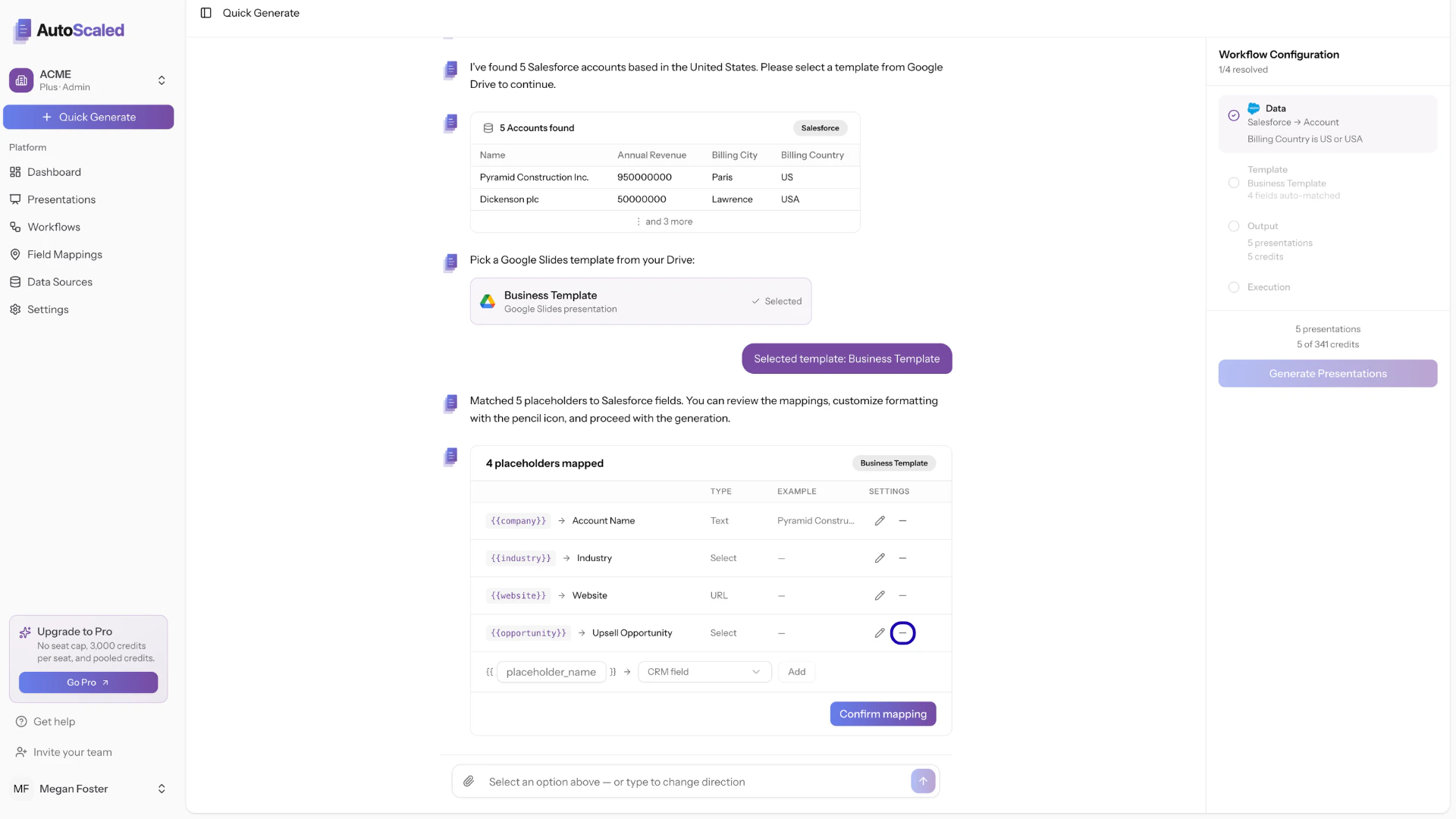Removing mappings between data and template placeholders