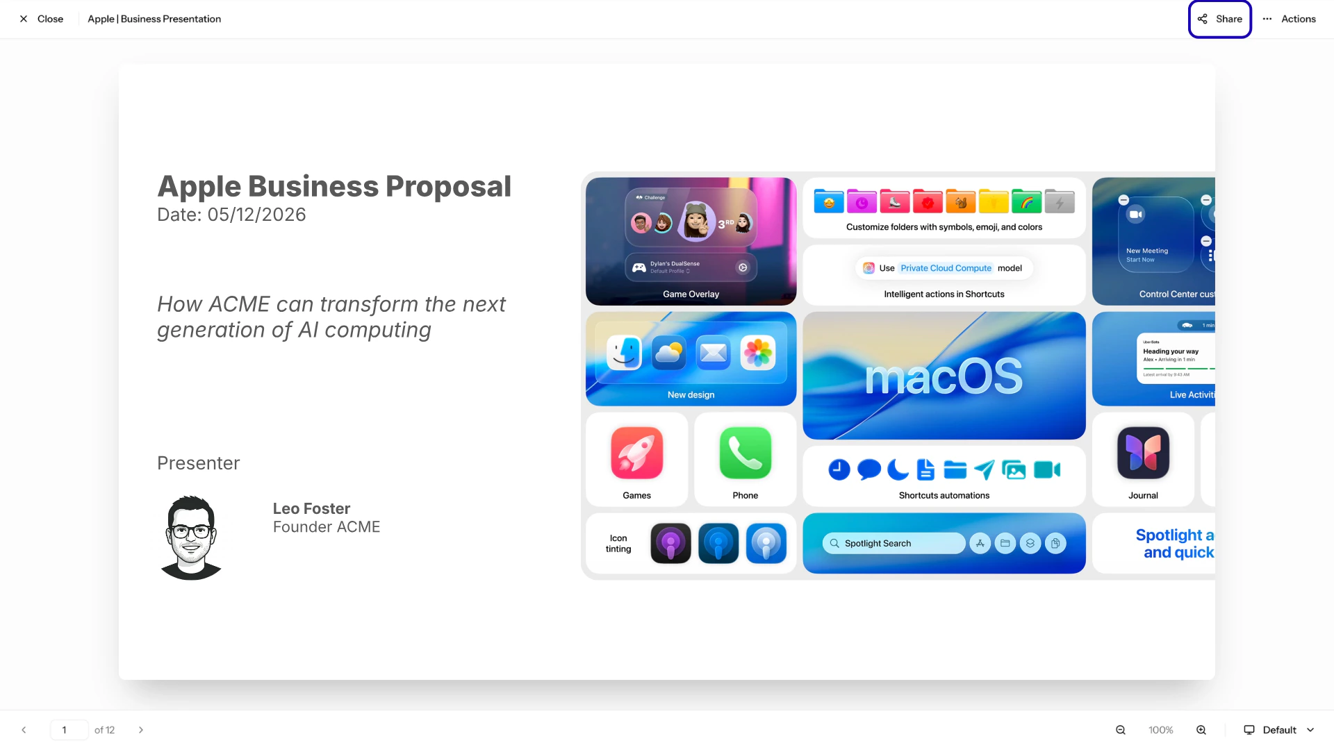Sharing a presentation from presentation view in AutoScaled