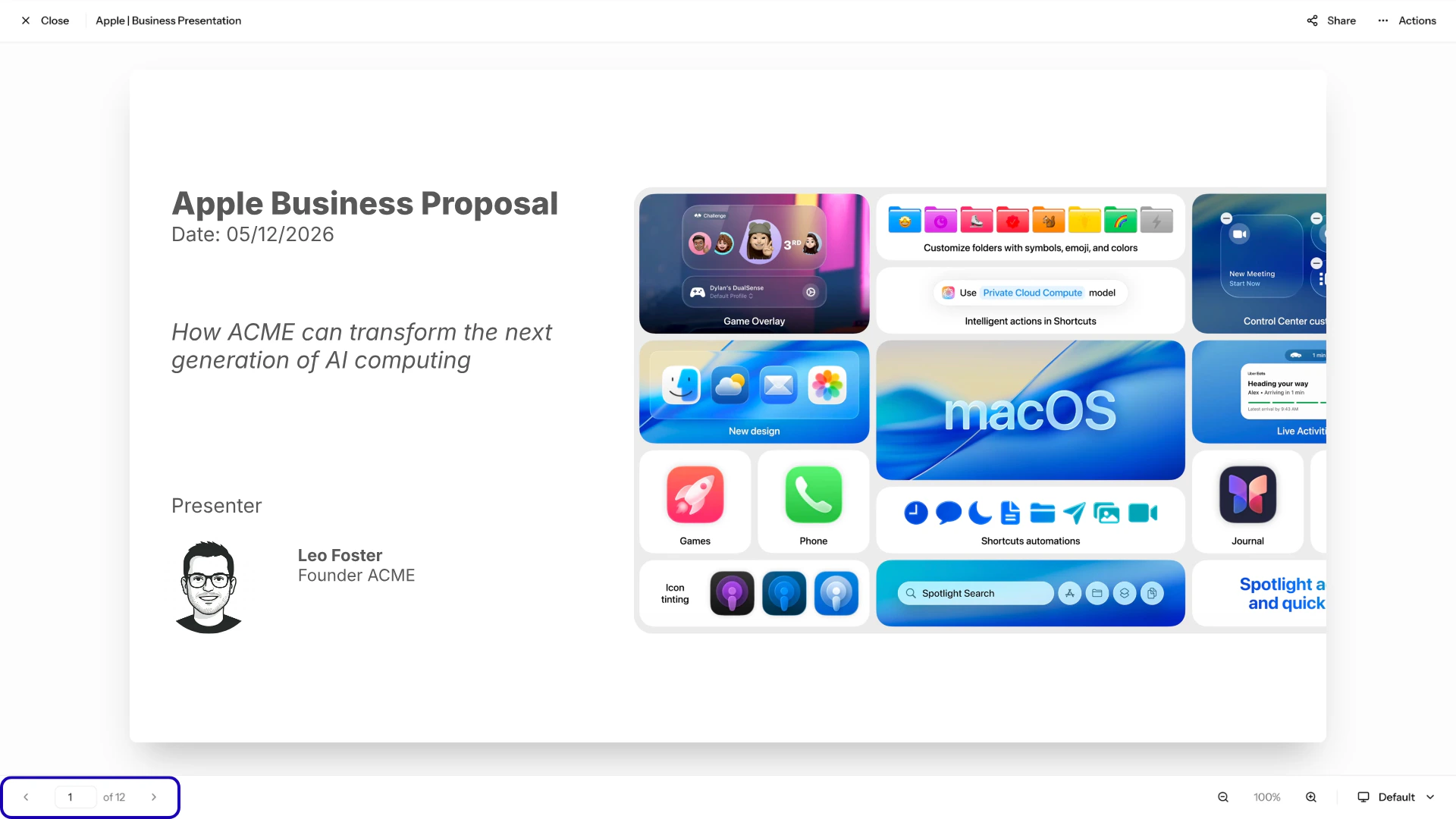 Navigating slides in the presentation view