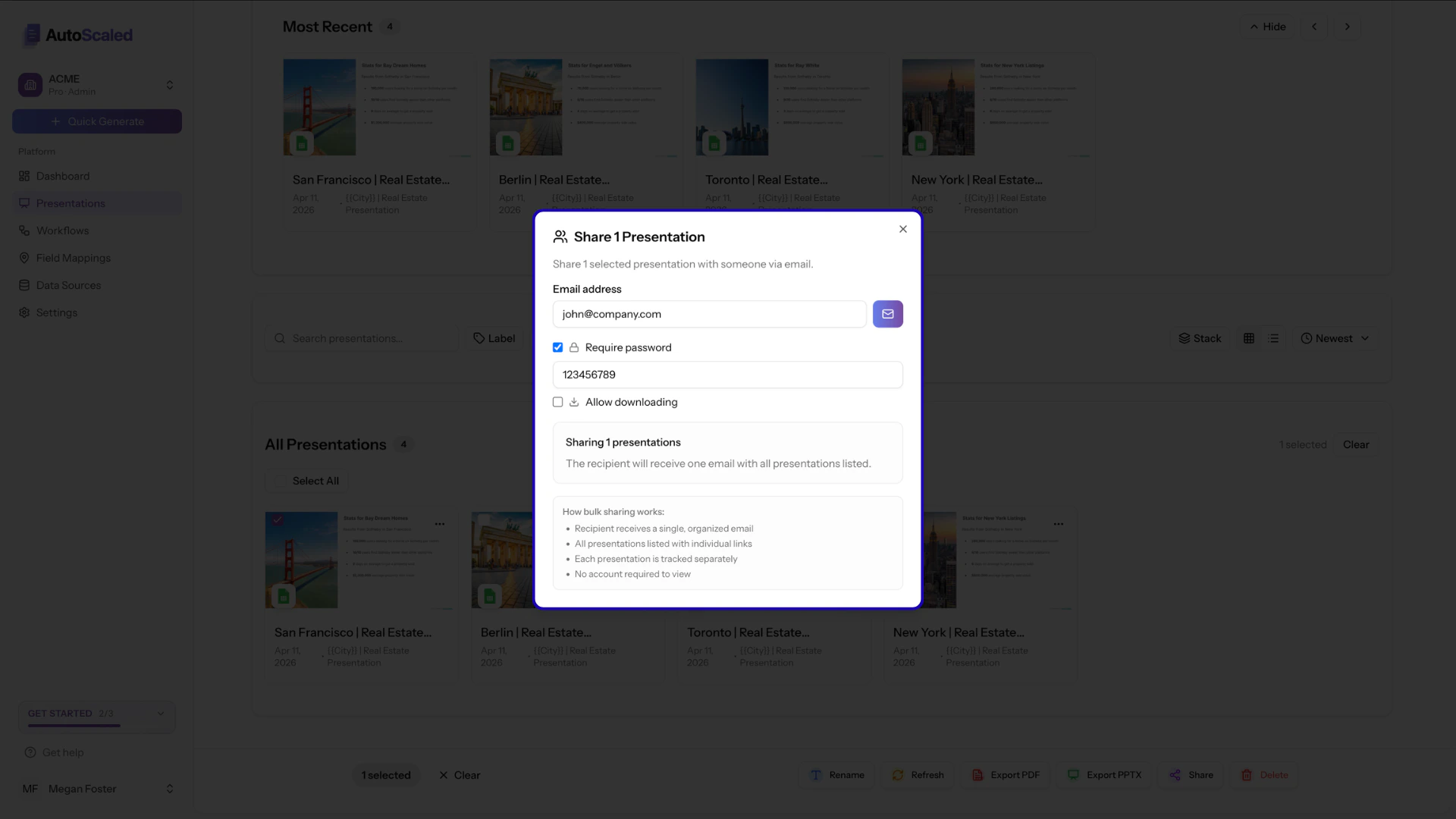 Protect sales decks with a password before sending it to clients