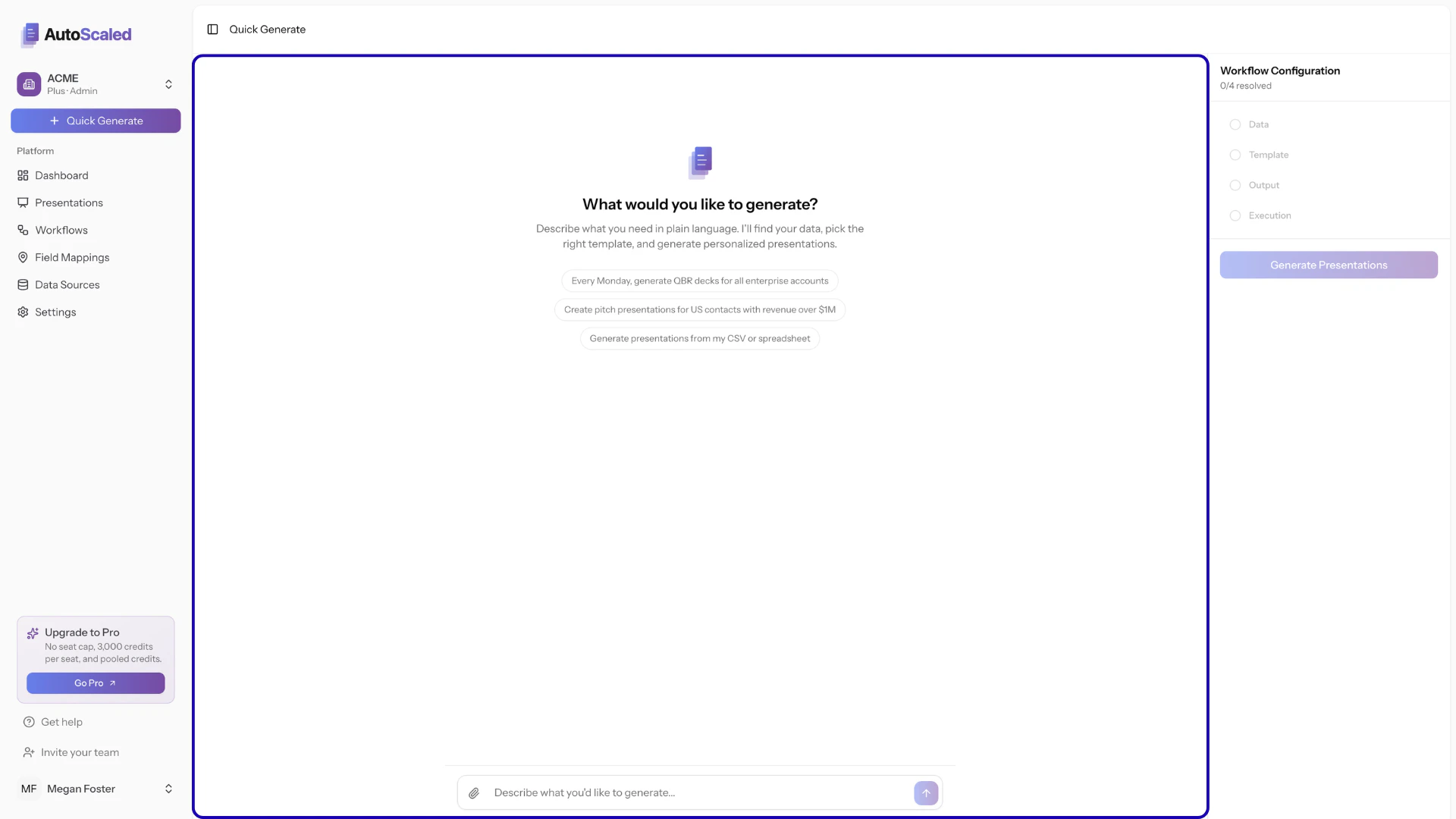 AutoScaled Quick Generate Chat Panel with AI prompt input