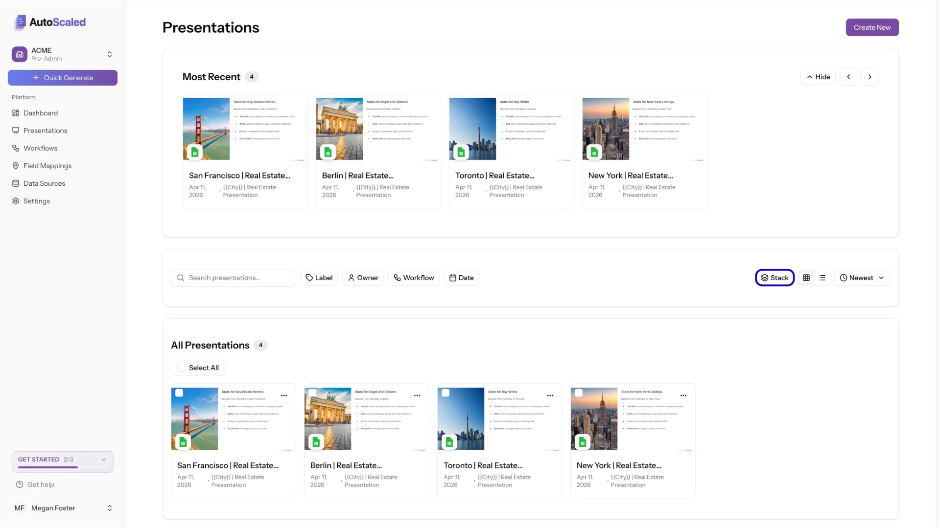 Stacking presentations in the AutoScaled presentation library