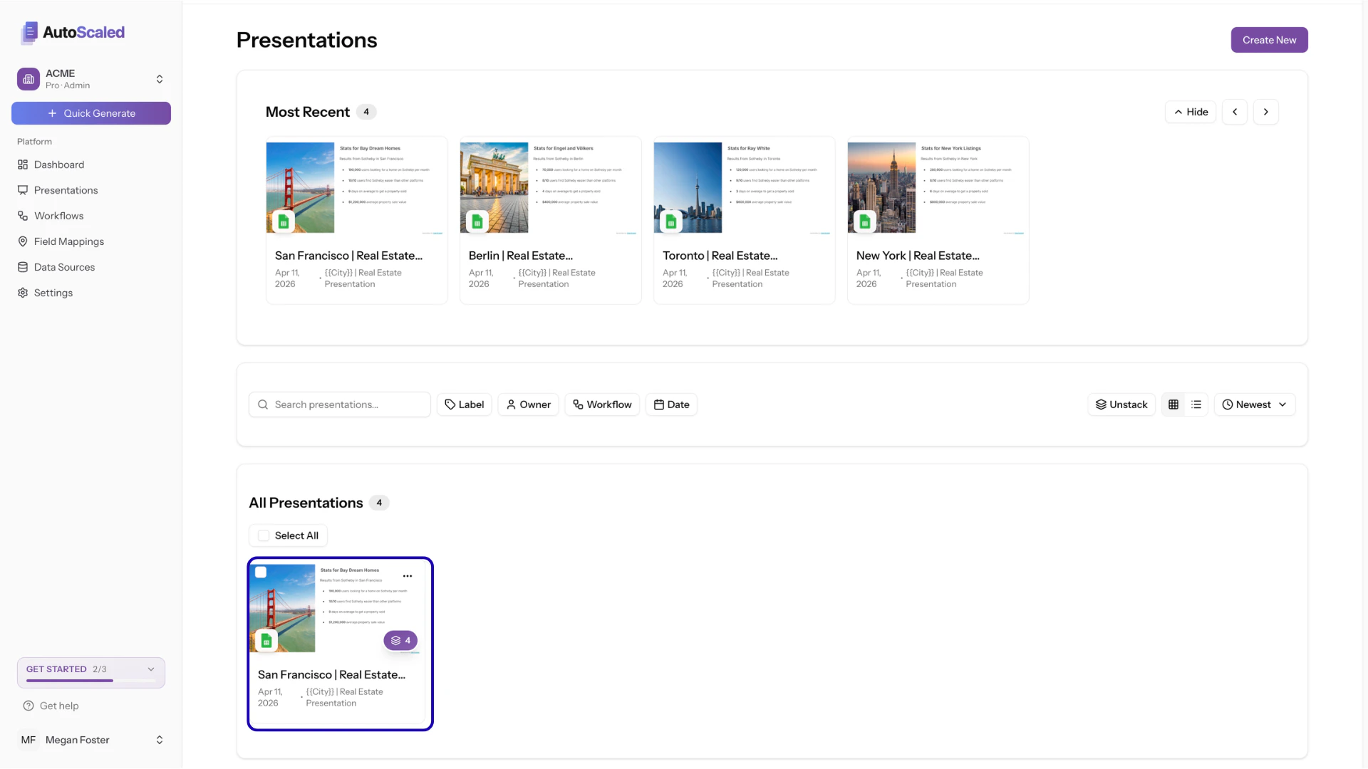 Stacked view of presentations on AutoScaled