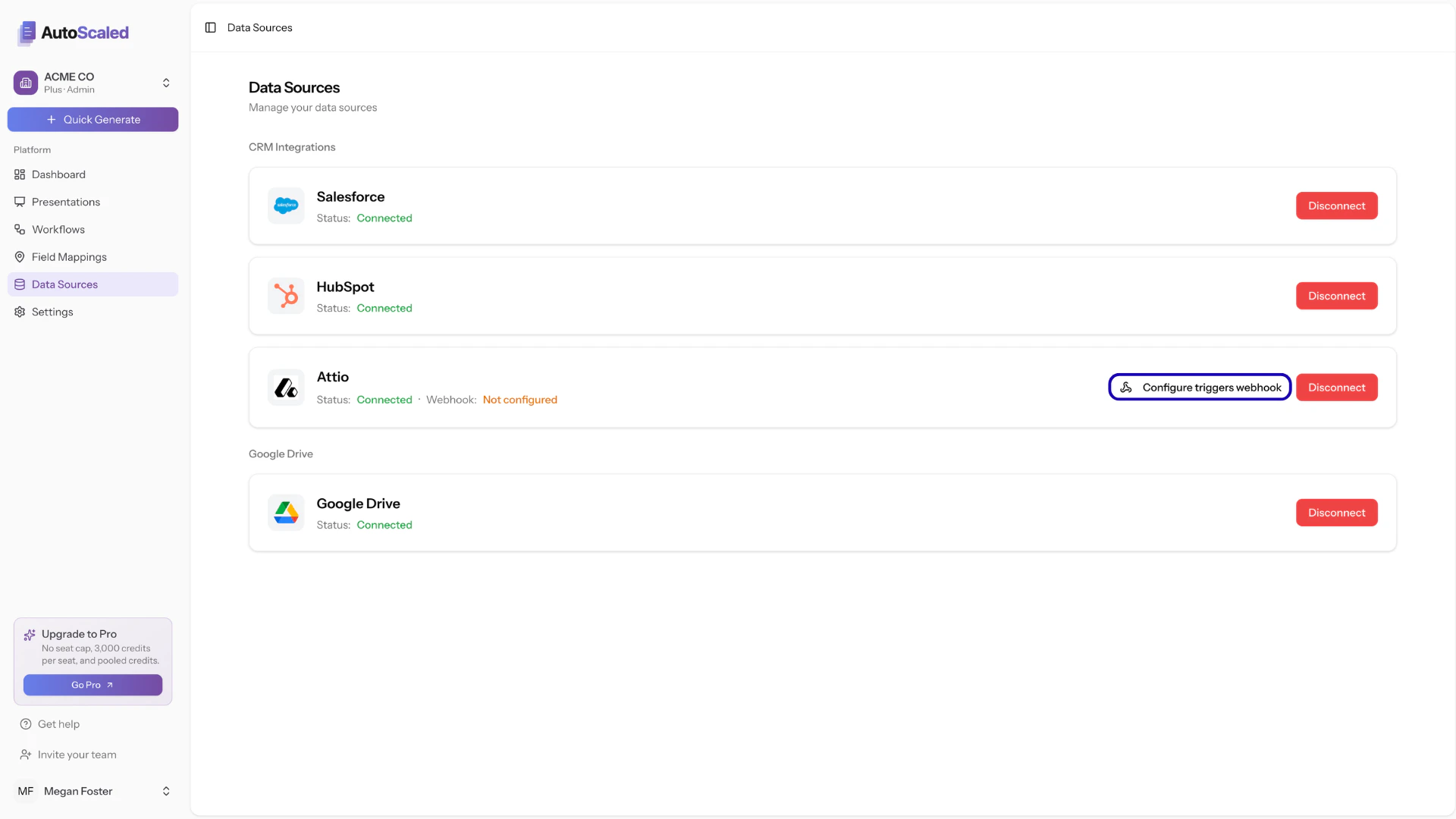 Click the Configure Triggers Webhook in the AutoScaled data sources overview