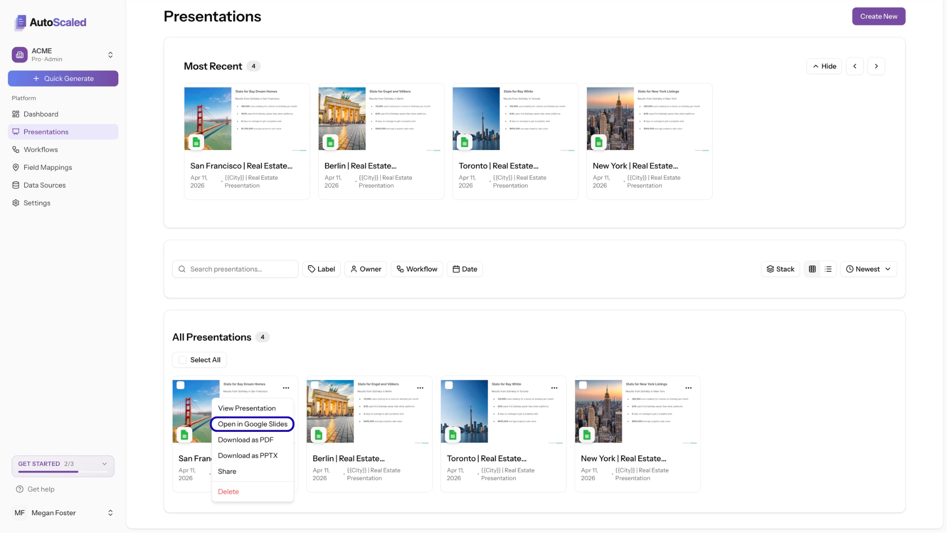 Open presentation in Google Slides via AutoScaled