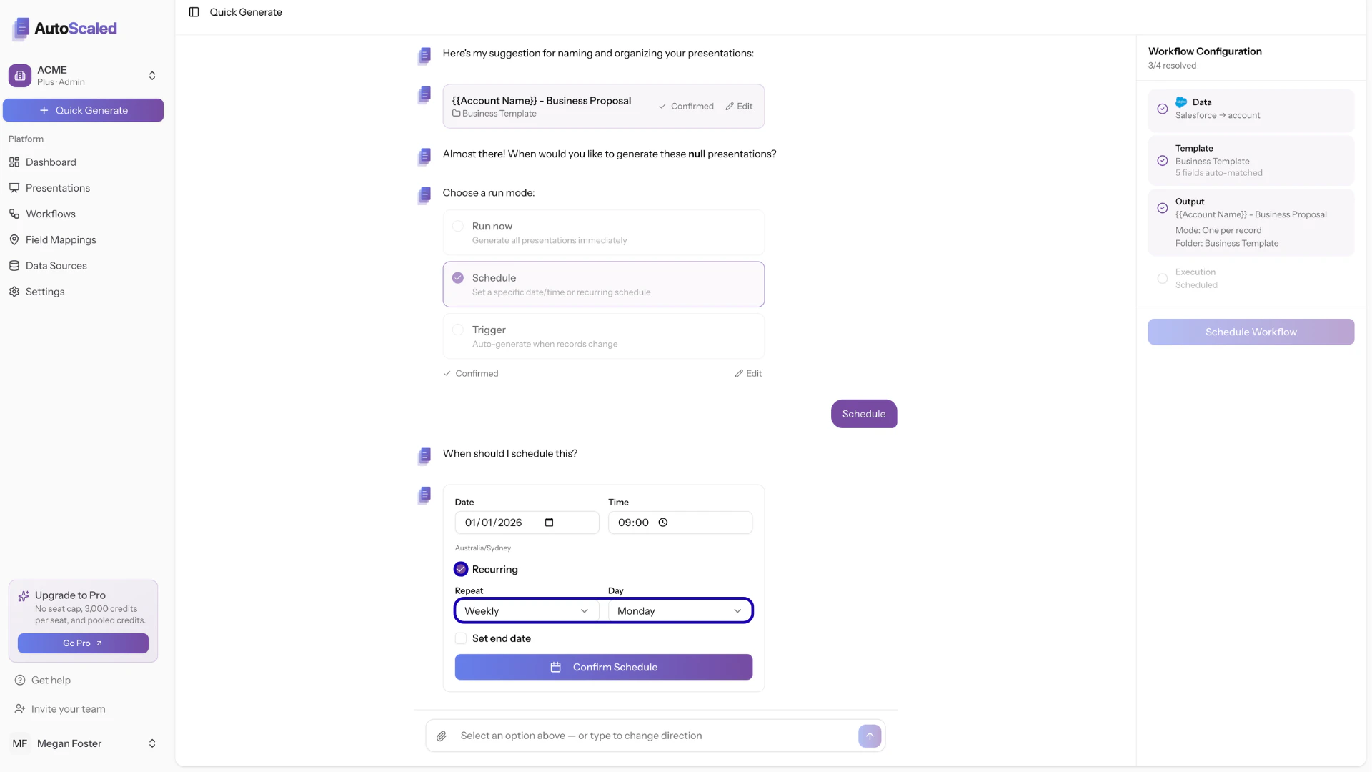 Scheduling a weekly recurring deck generation in AutoScaled