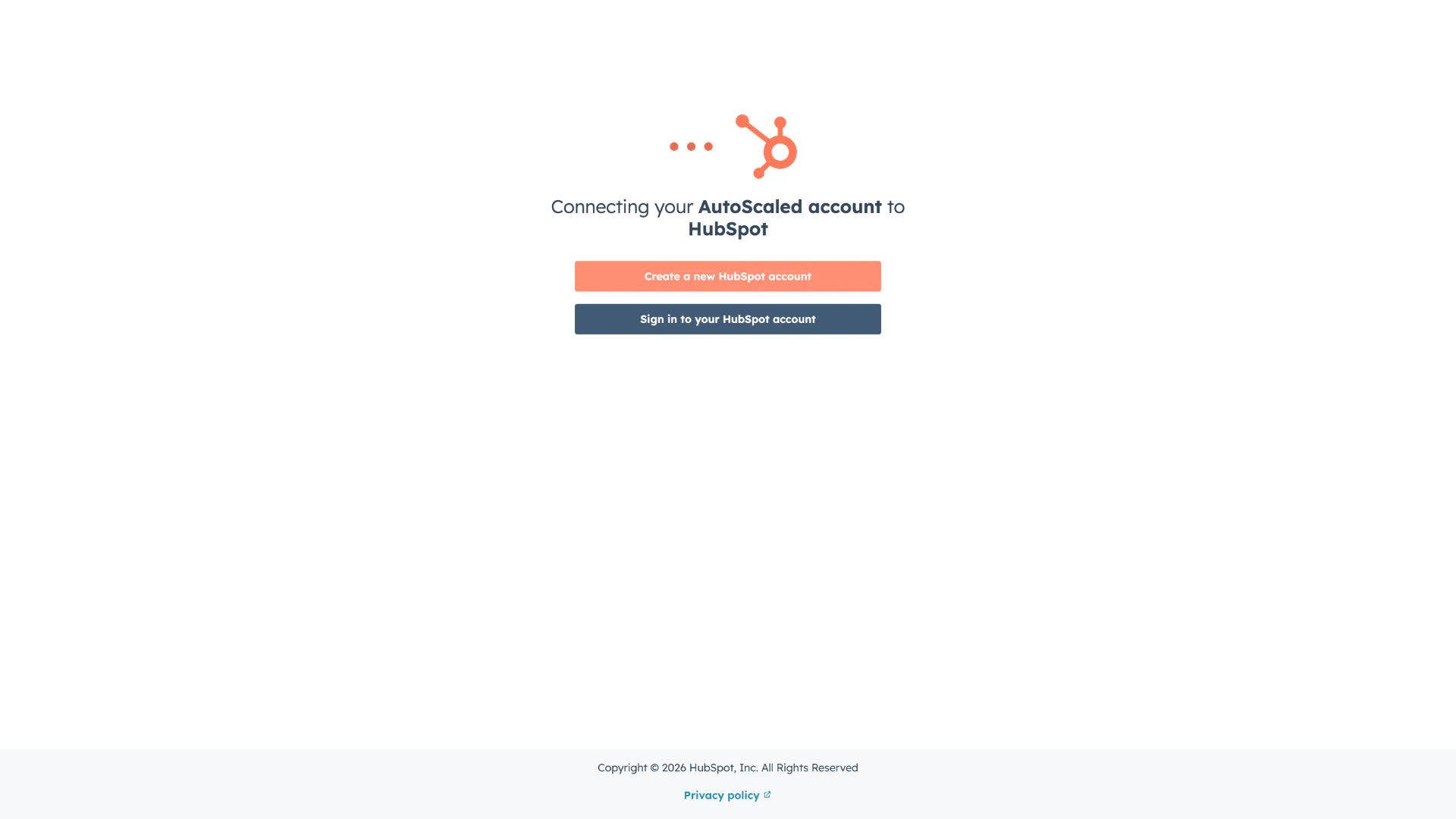 HubSpot screen to create or sign in to an account