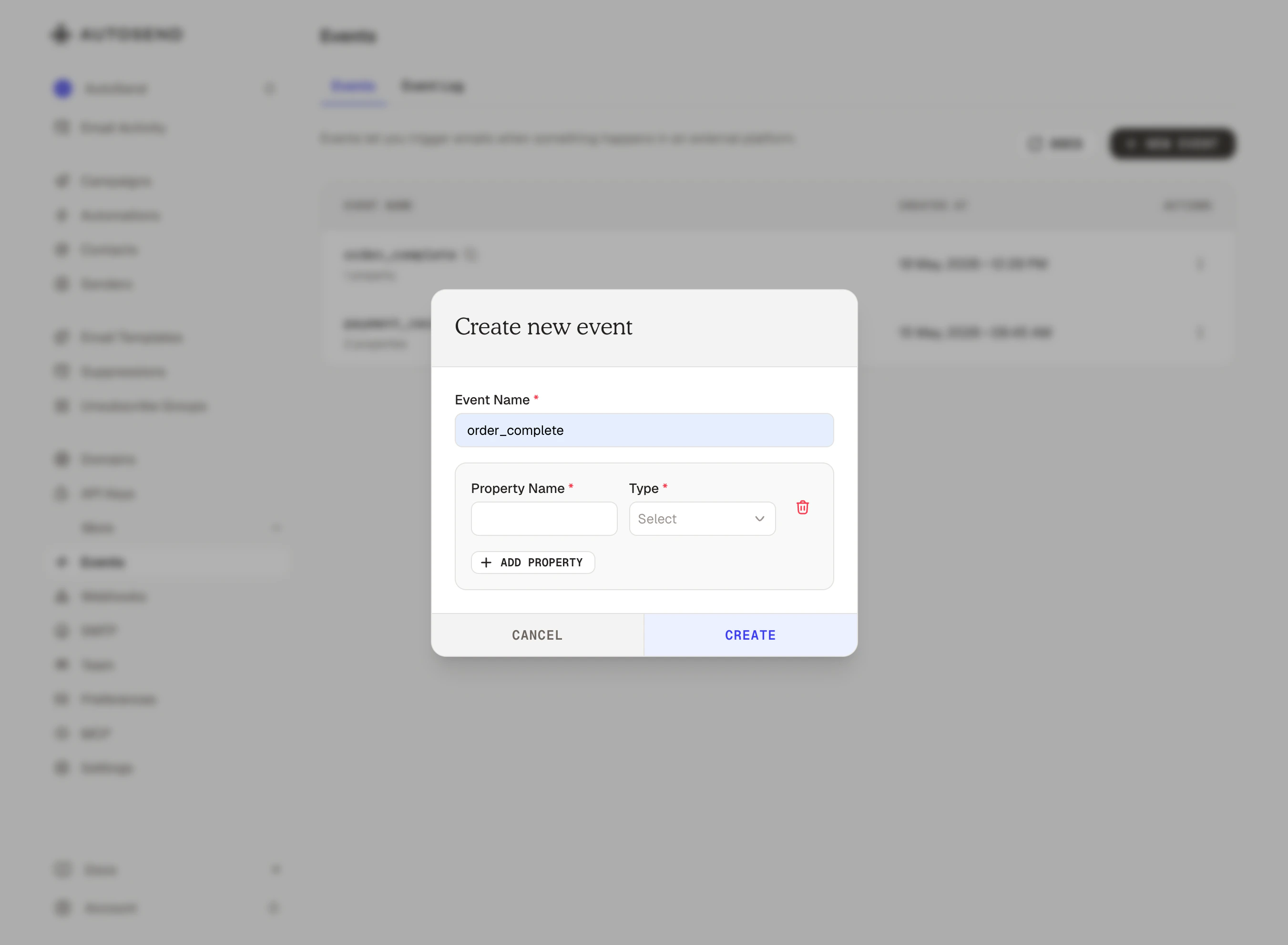 Create a new event with name and description