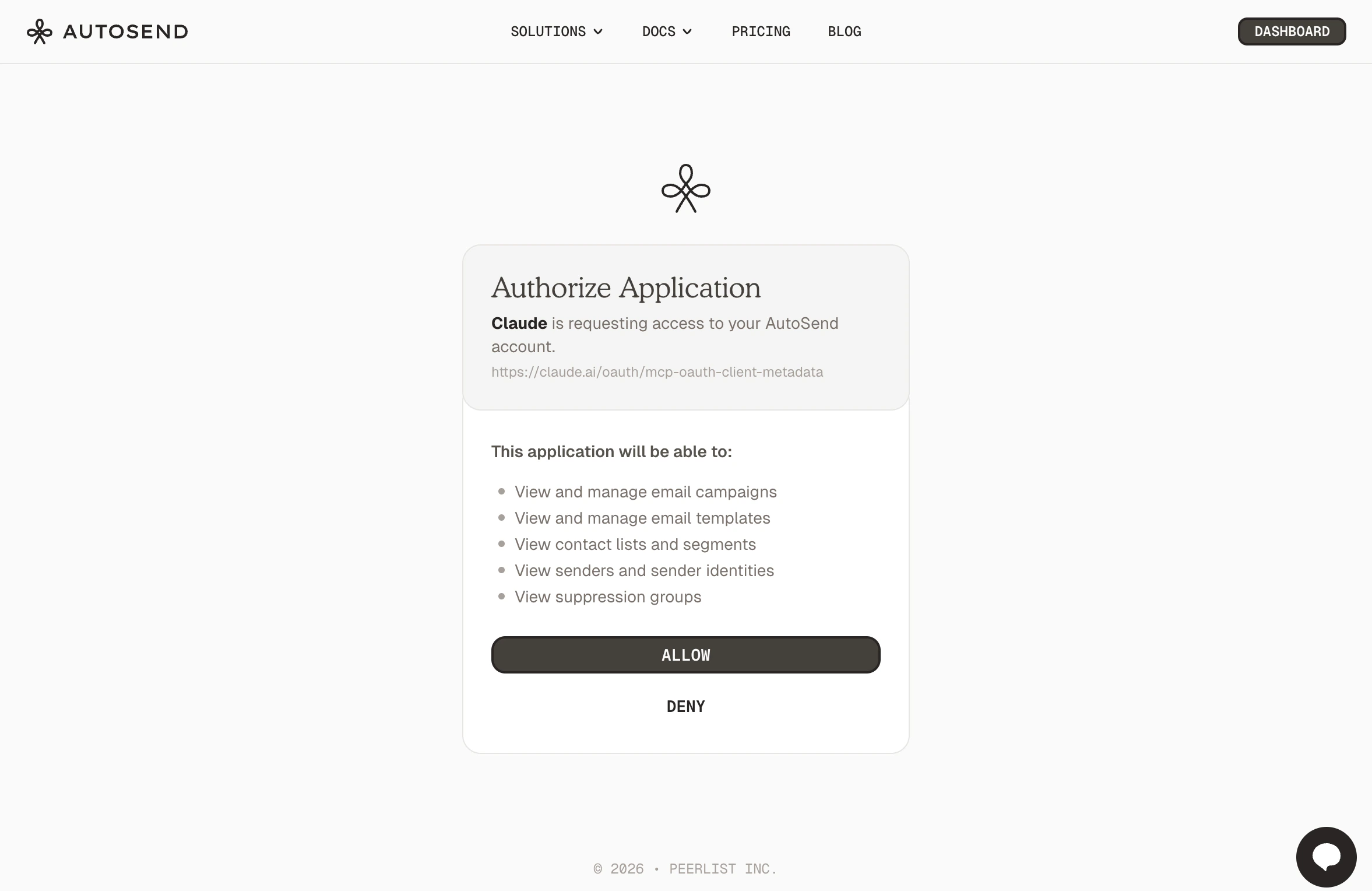 AutoSend OAuth Screen