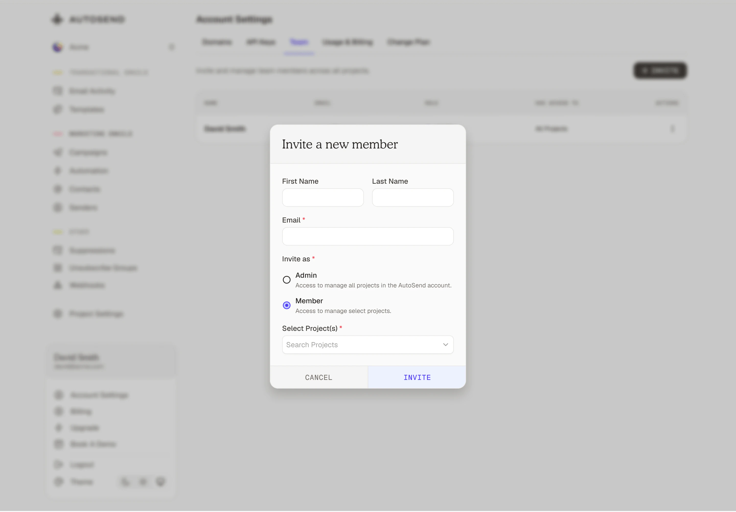 Invite Team Member Modal
