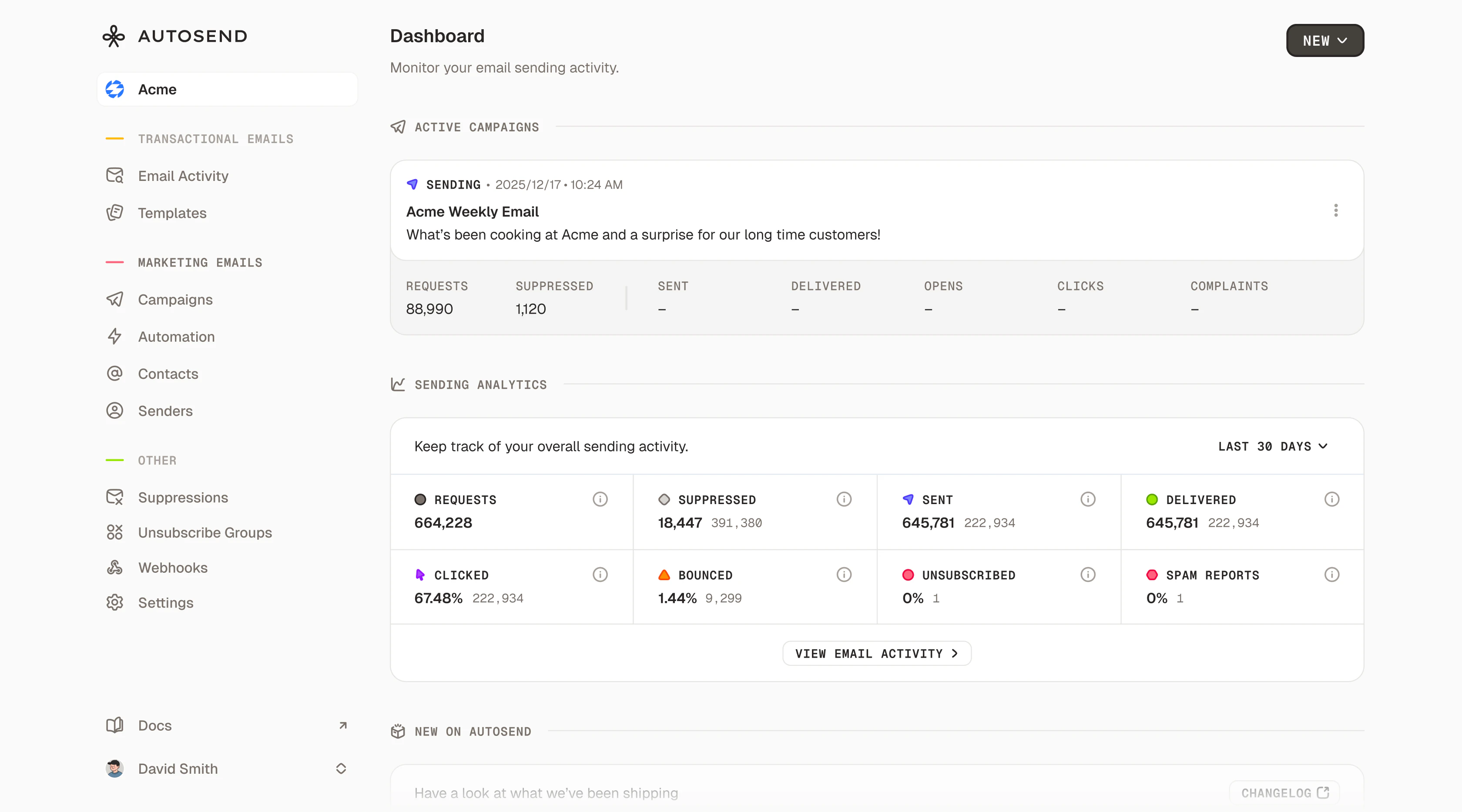 AutoSend dashboard