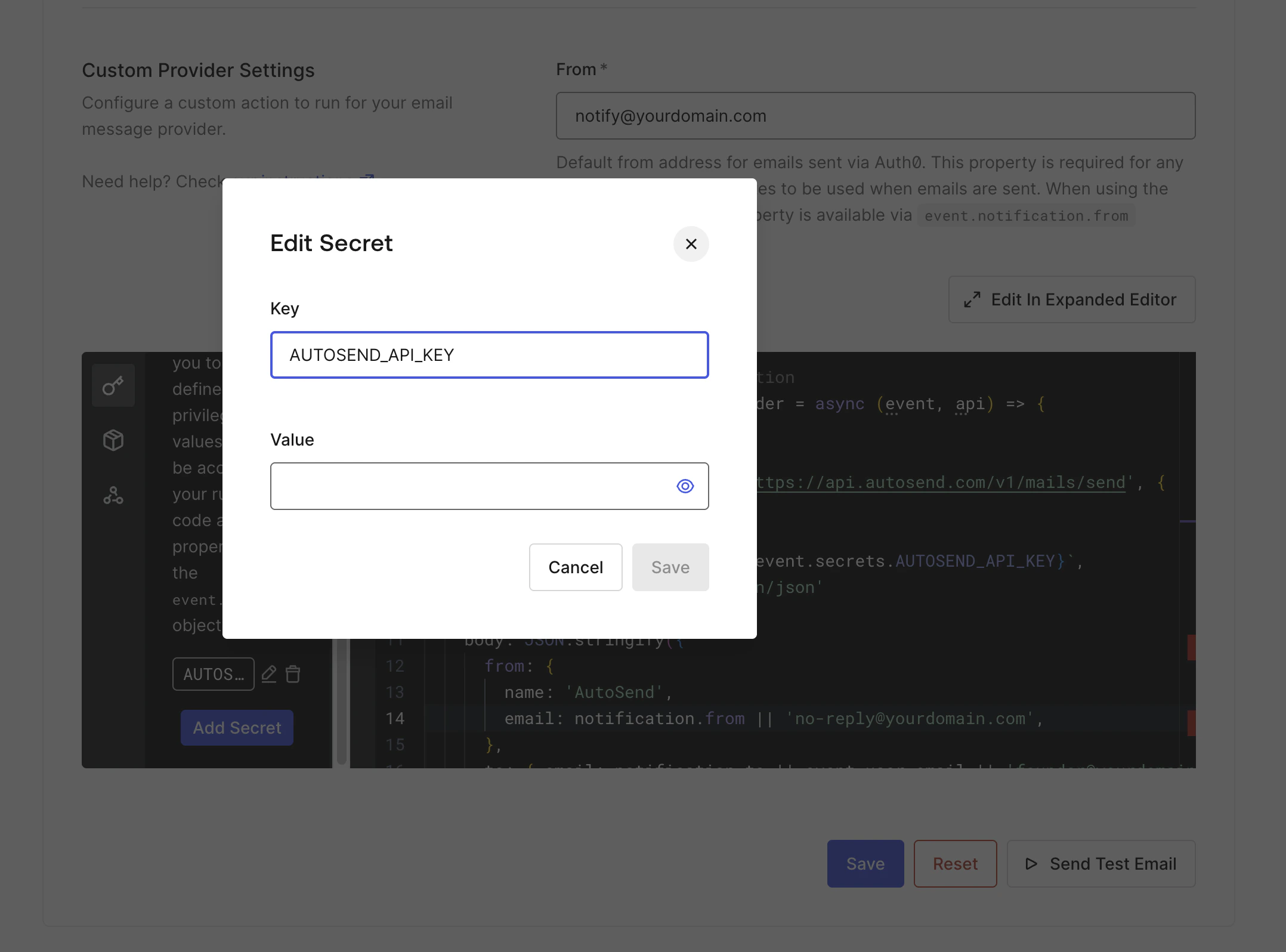 Add AutoSend API key secret