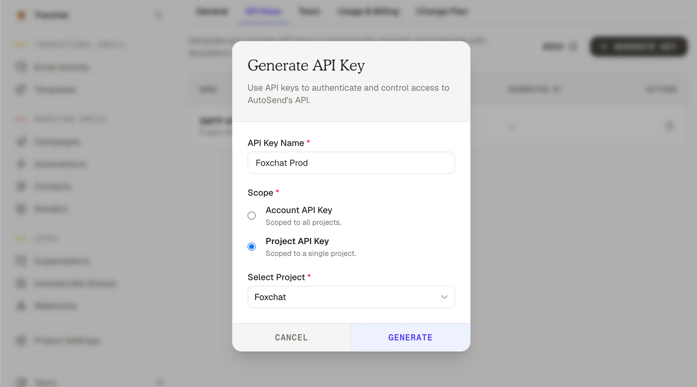 API Keys dashboard showing list of API keys