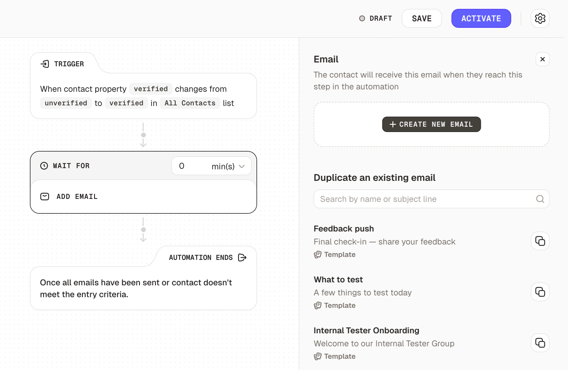 Add emails to your automation sequence