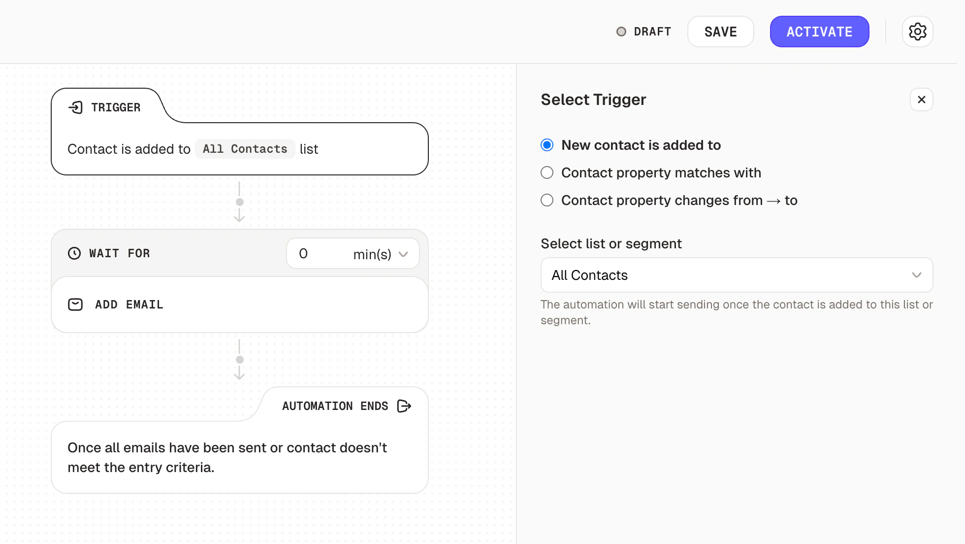 Trigger: New contact is added to a list or segment
