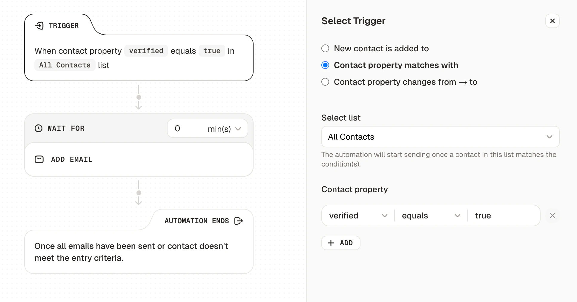 Trigger: Contact property matches with a condition