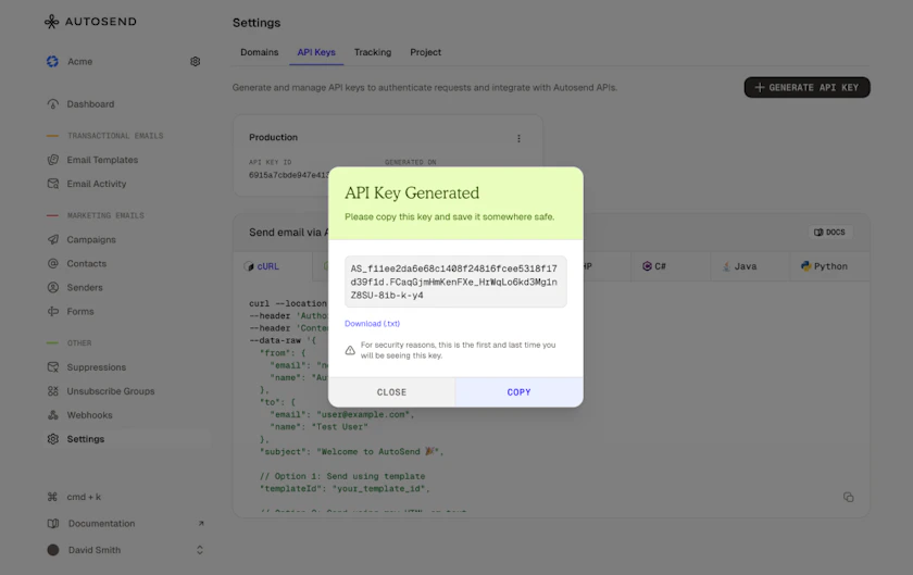 API Keys - AutoSend Documentation