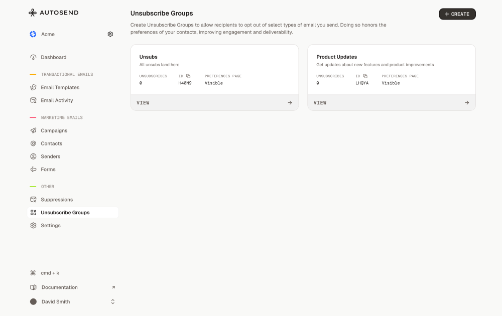 Unsubscribe Groups - AutoSend Documentation