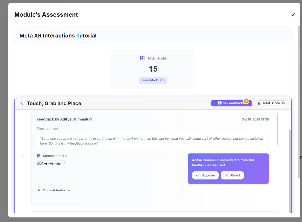 Feedback panel in Pulse