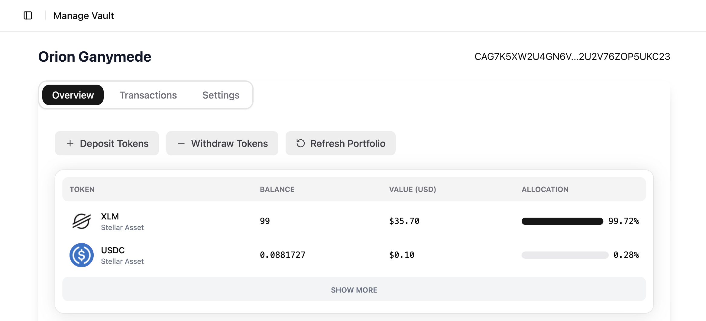 Manage vault overview
