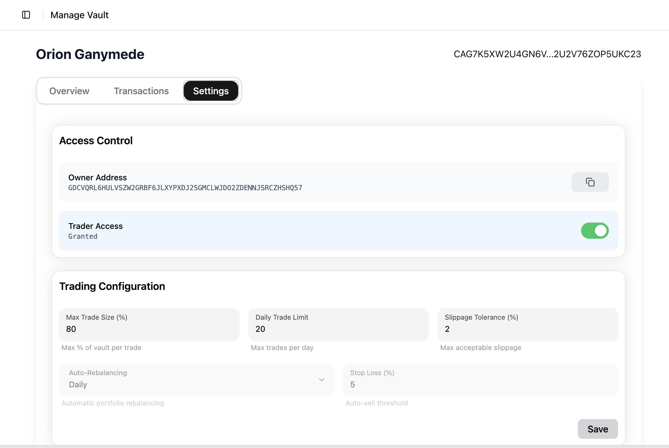 Manage vault settings
