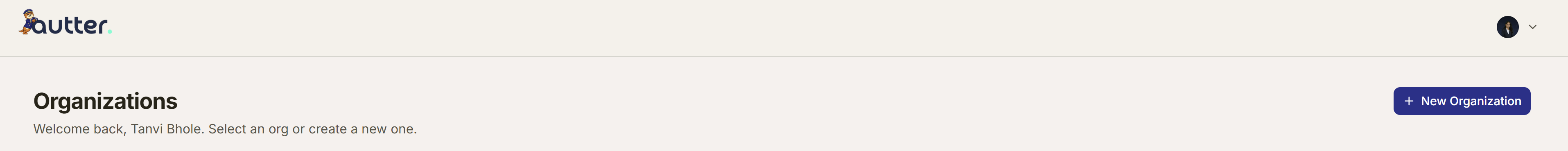 Autter organization menu with the New Organization option