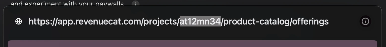 RevenueCat dashboard showing where to find your project ID