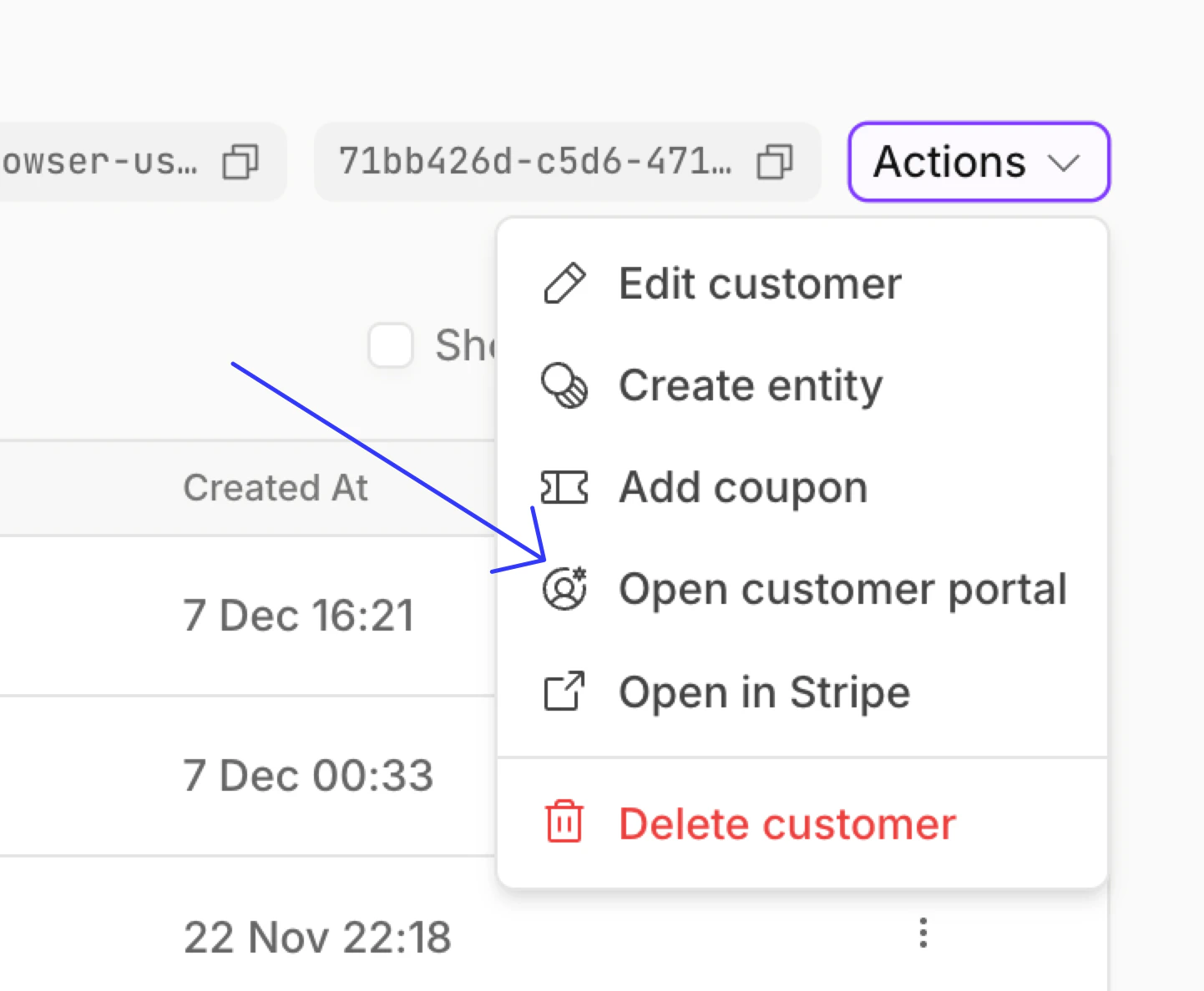 Stripe customer portal