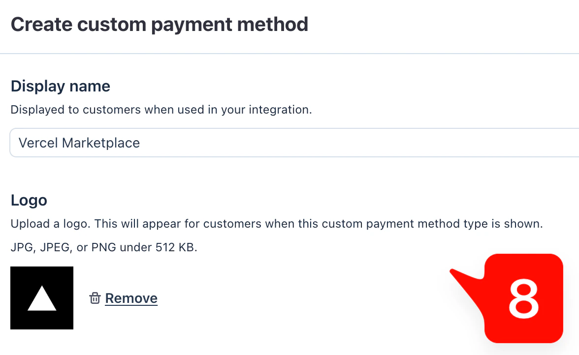 Vercel Marketplace payment method name and logo