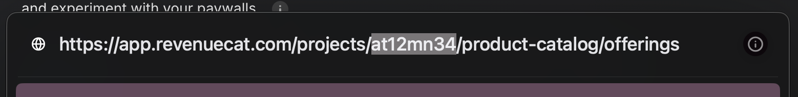 RevenueCat dashboard showing where to find your project ID