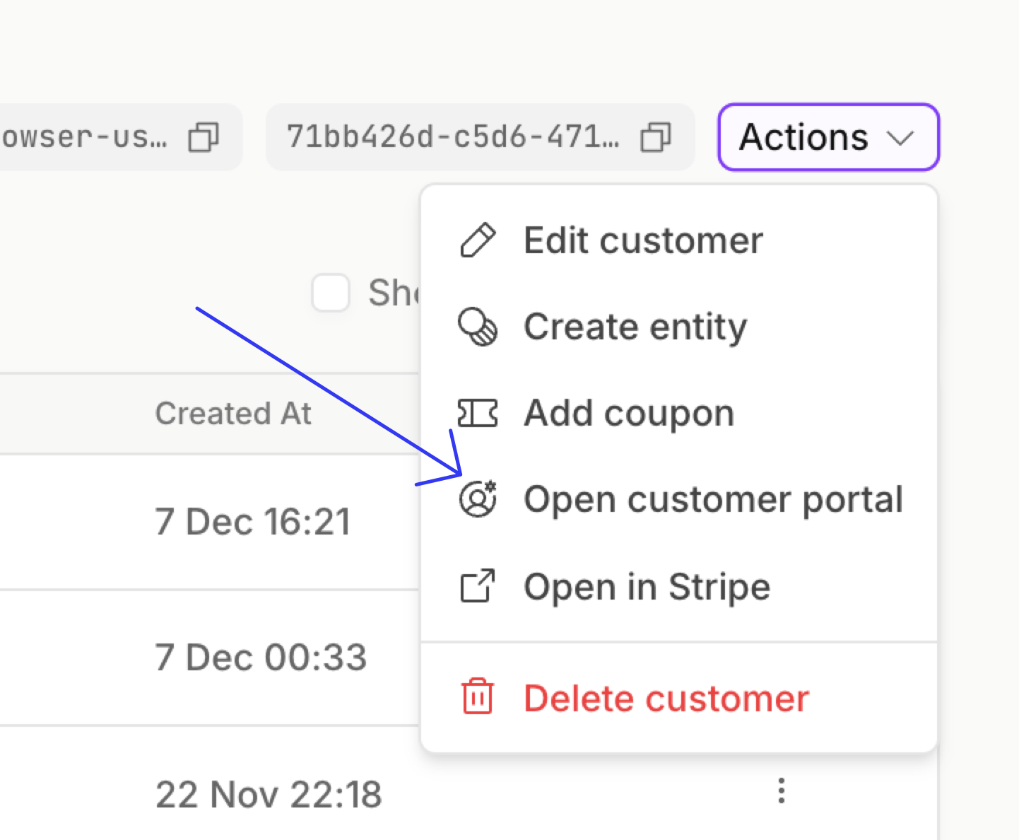 Stripe customer portal