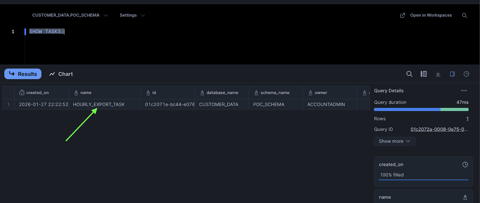 SHOW TASKS output