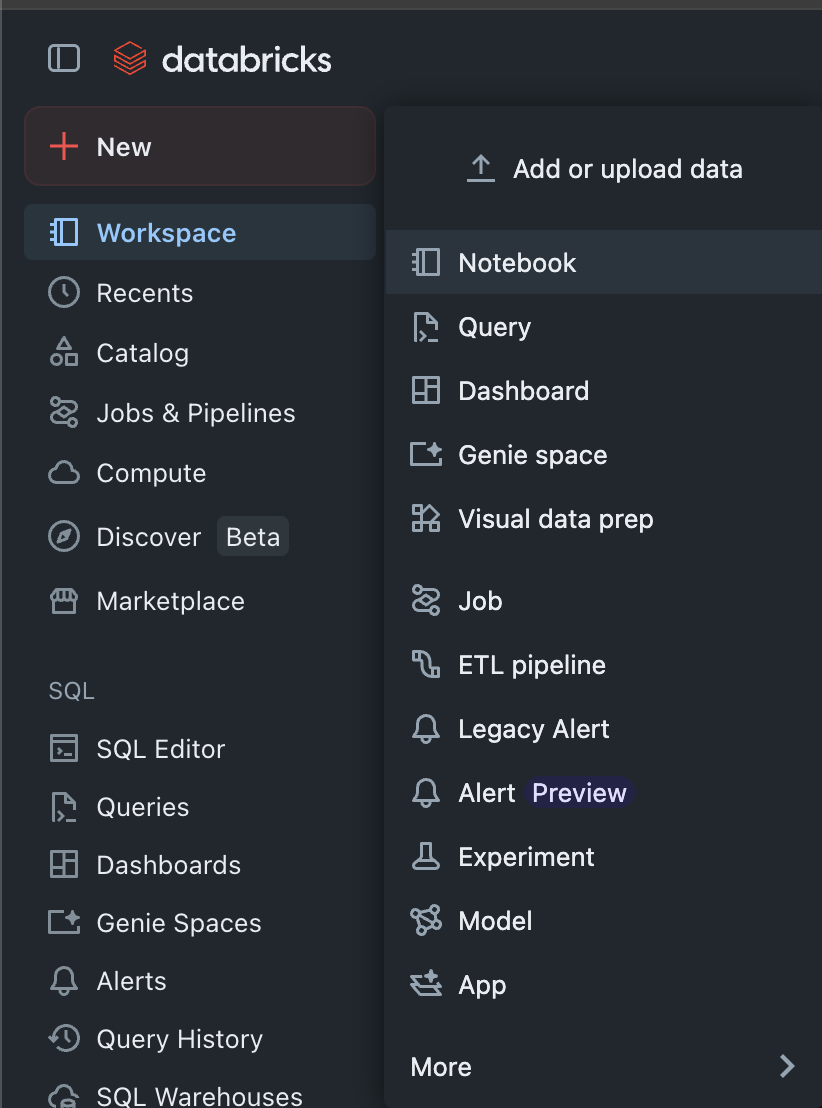 Creating a new notebook in Databricks