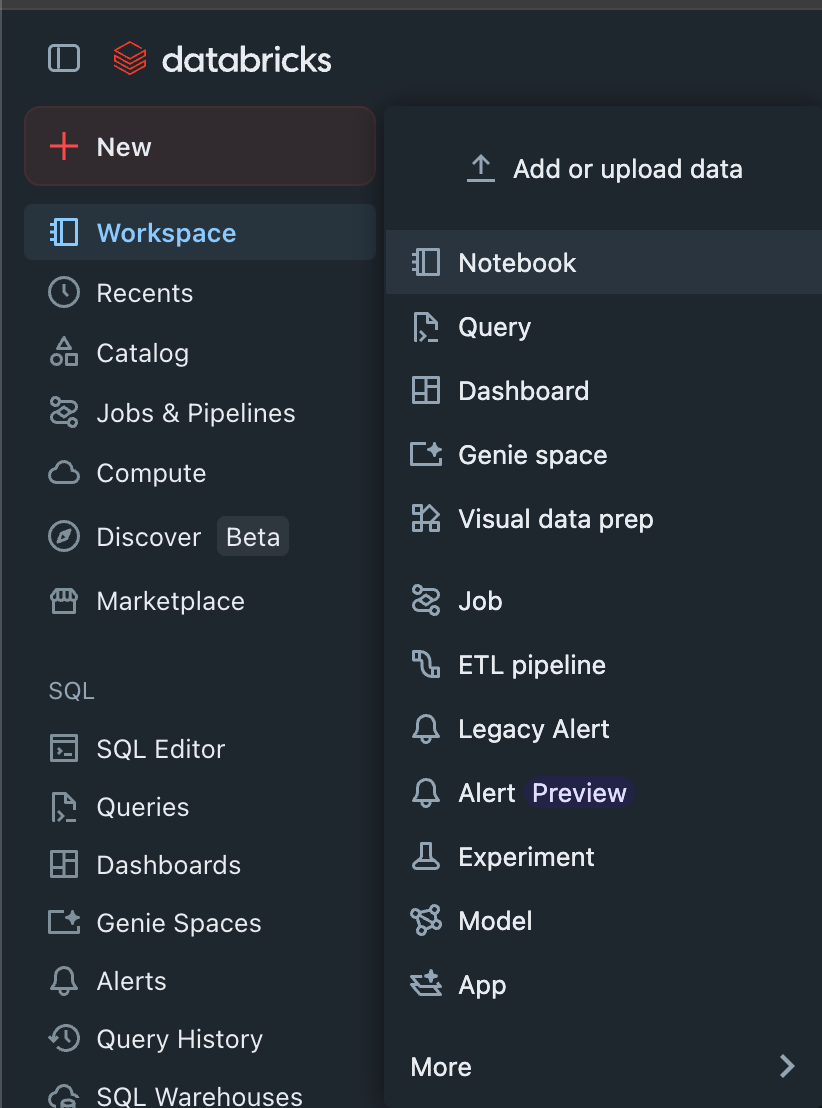 Creating a new notebook in Databricks