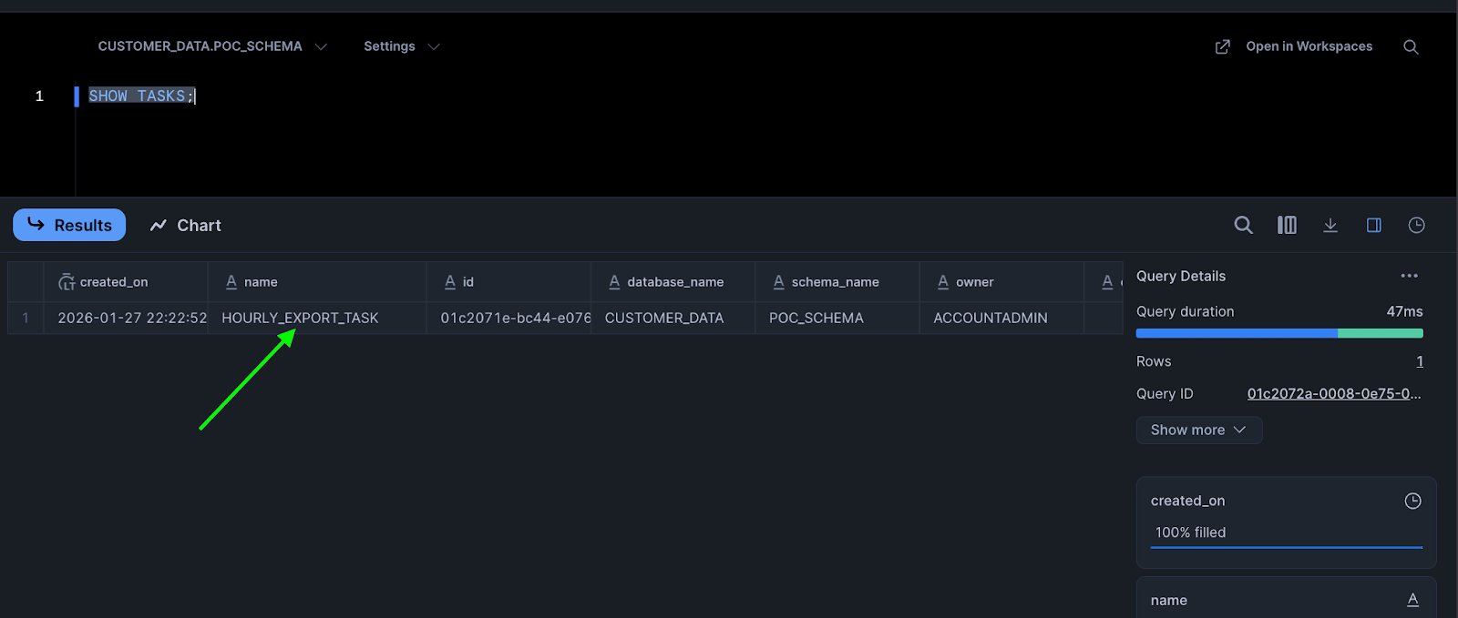 SHOW TASKS output