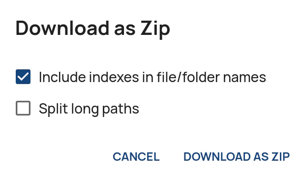 Download data room as zip options