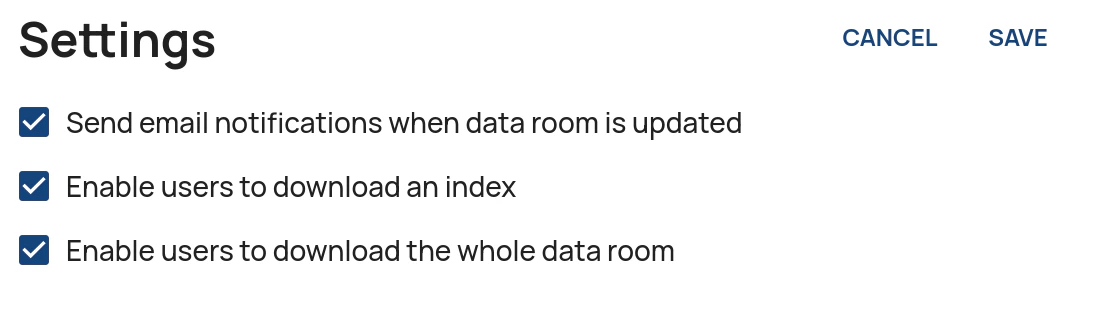 Enable download of whole data room