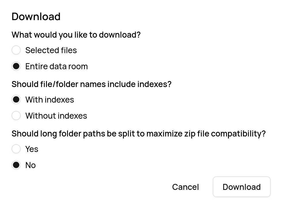 Download entire data room option