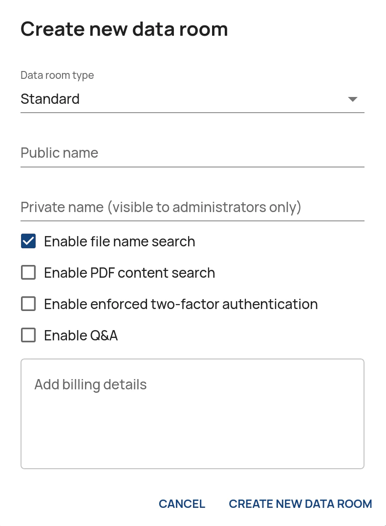 Creating a new data room
