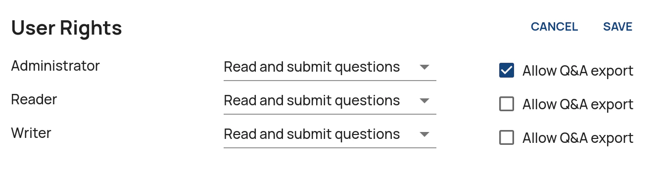 Setting up rights for multiple Q&A
