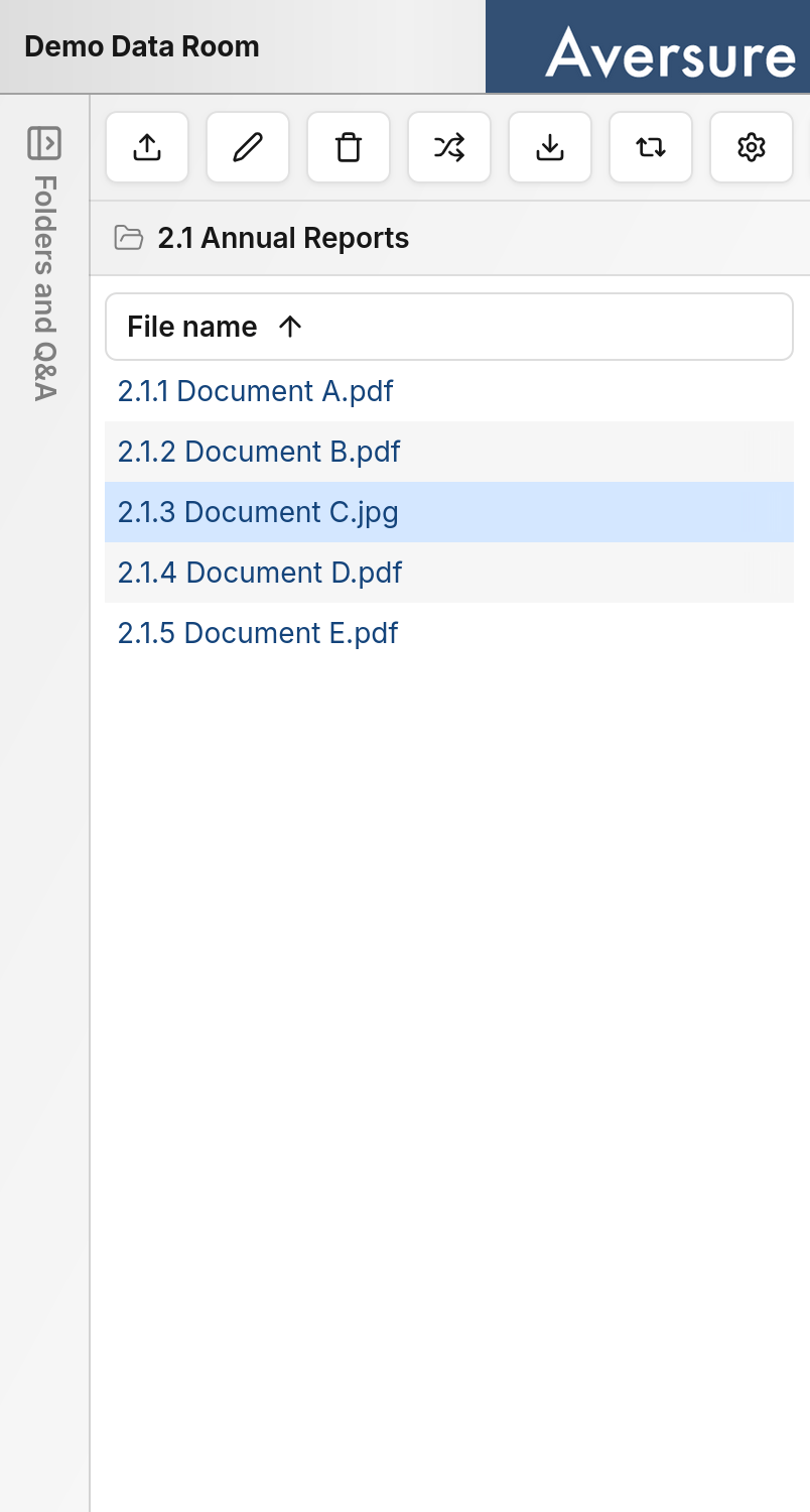 A selected file in the file list on mobile