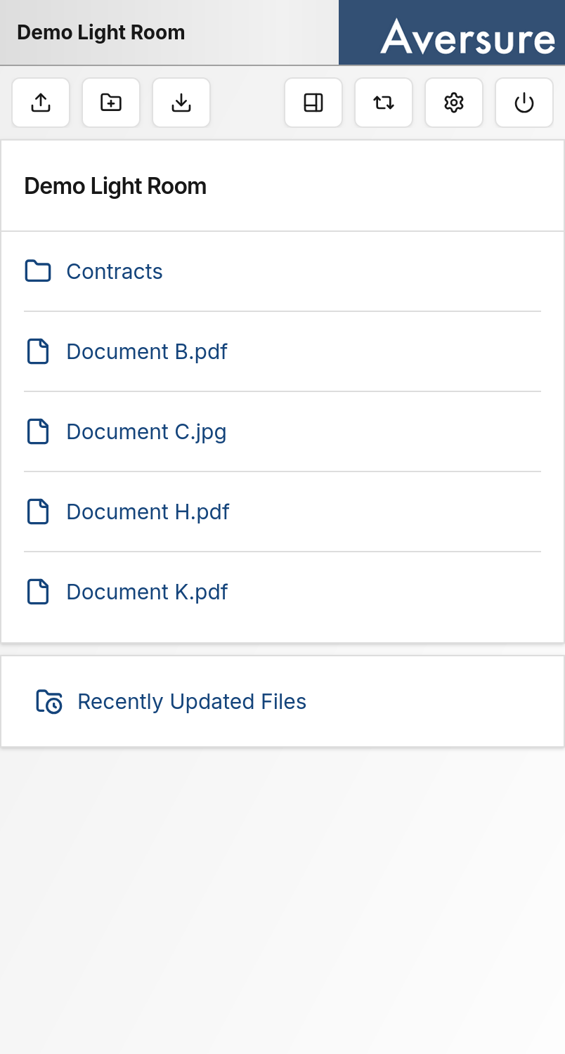 A folder in a light data room on mobile