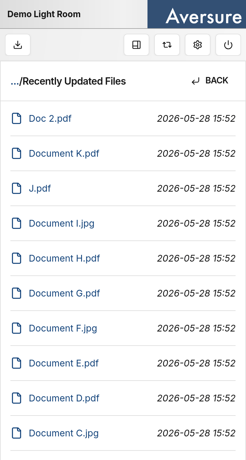 Recently Updated Files in a light data room on mobile