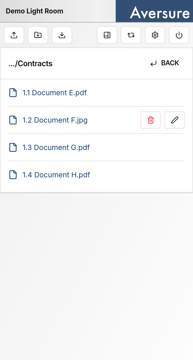 Rename and delete buttons shown after tapping a row