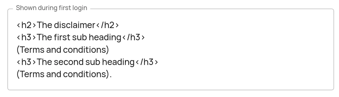 Disclaimer example in the Administration Interface